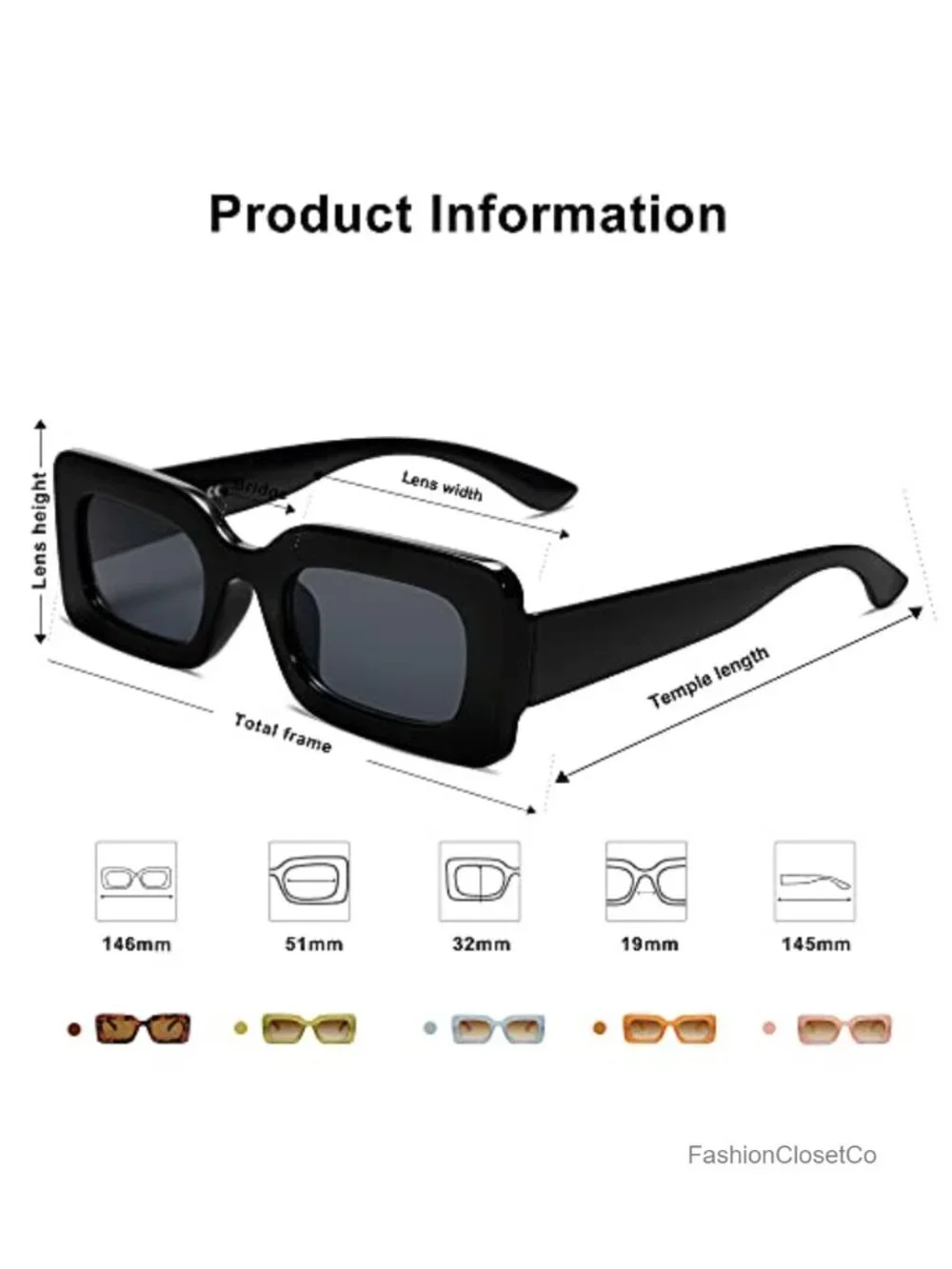 Chunky Retro Rectangle Sunglasses UV400 Unisex Driving Party